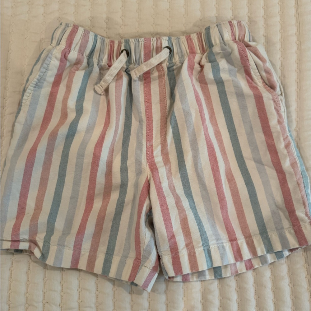 Crewcuts Peach and Blue Striped Shorts with Drawstring Waist